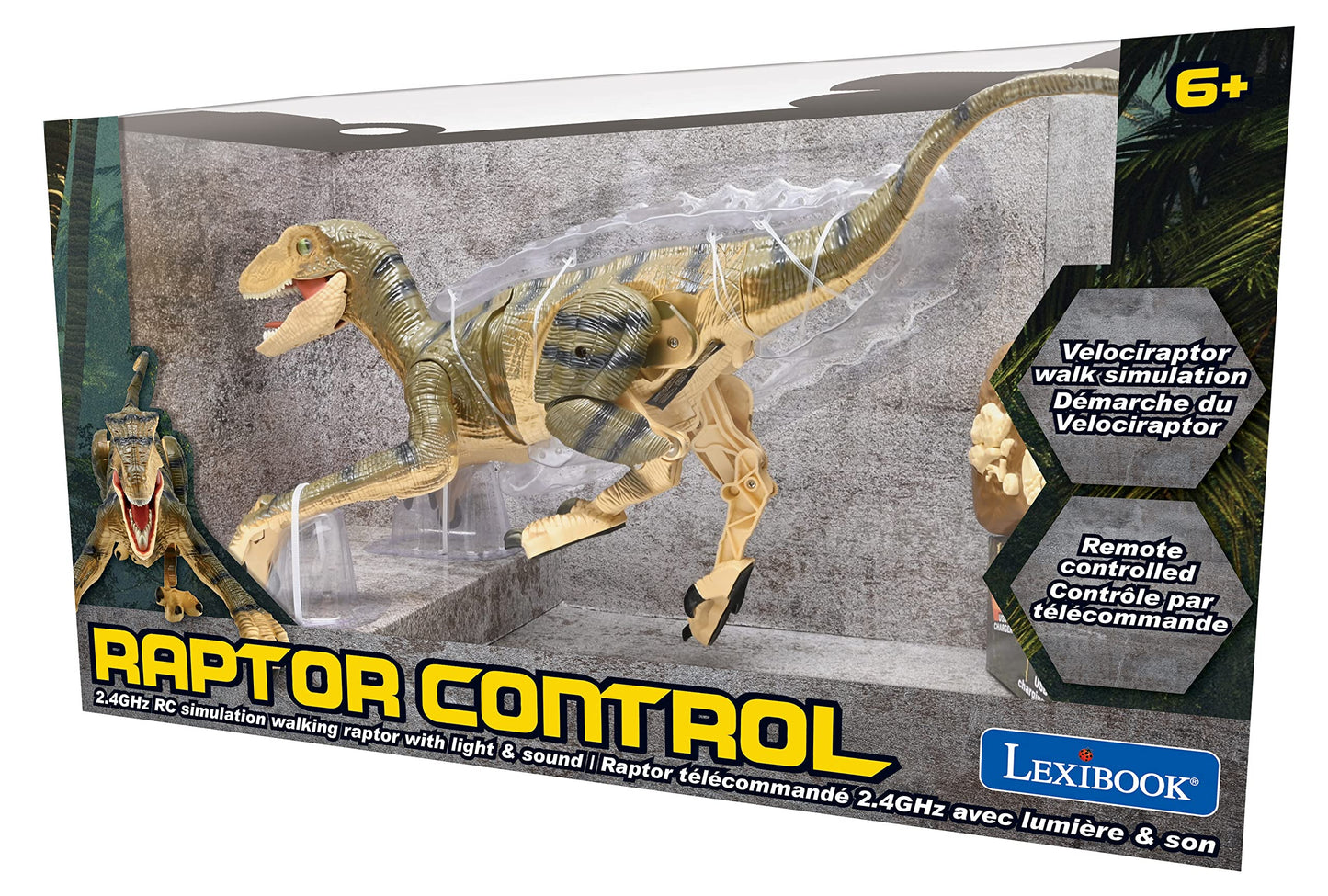 Lexibook RC Raptor Control Figurina de dinozaur controlată de la distanță cu mișcări articulate și efecte luminoase, de la 2 ani