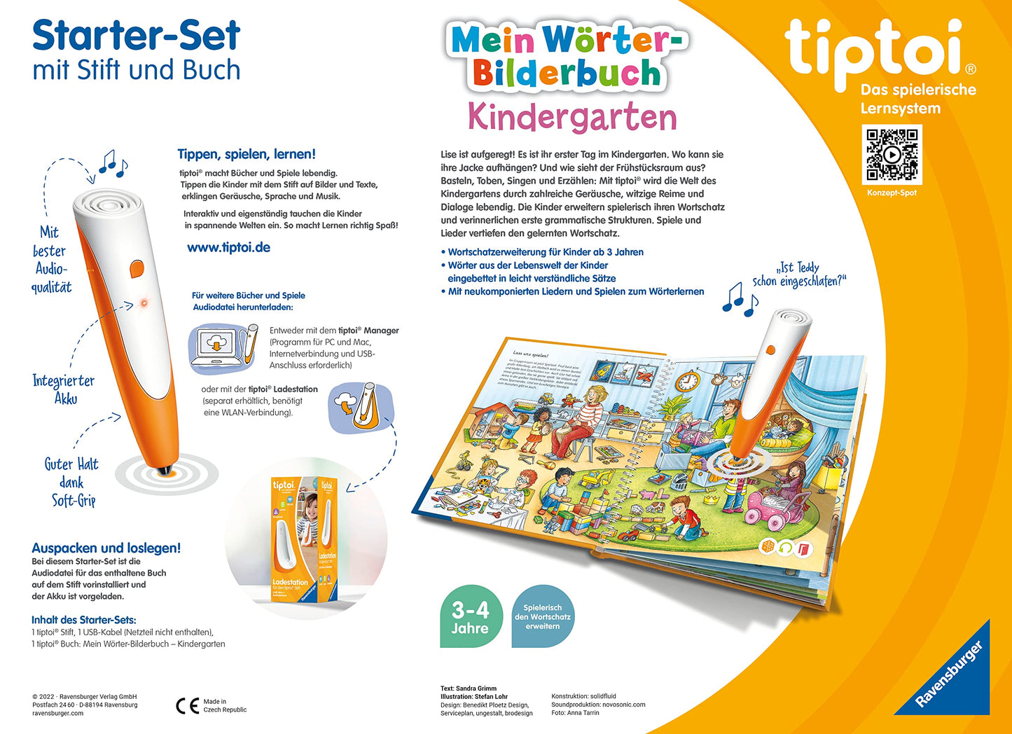 Ravensburger tiptoi Stilou și carte cu imagini pentru grădiniță - Jucărie educativă pentru copii de la 3 ani - Stilou cu audio de calitate superioară, acumulator și husă cu prindere moale - Verde, Portocaliu, Argintiu - 00113