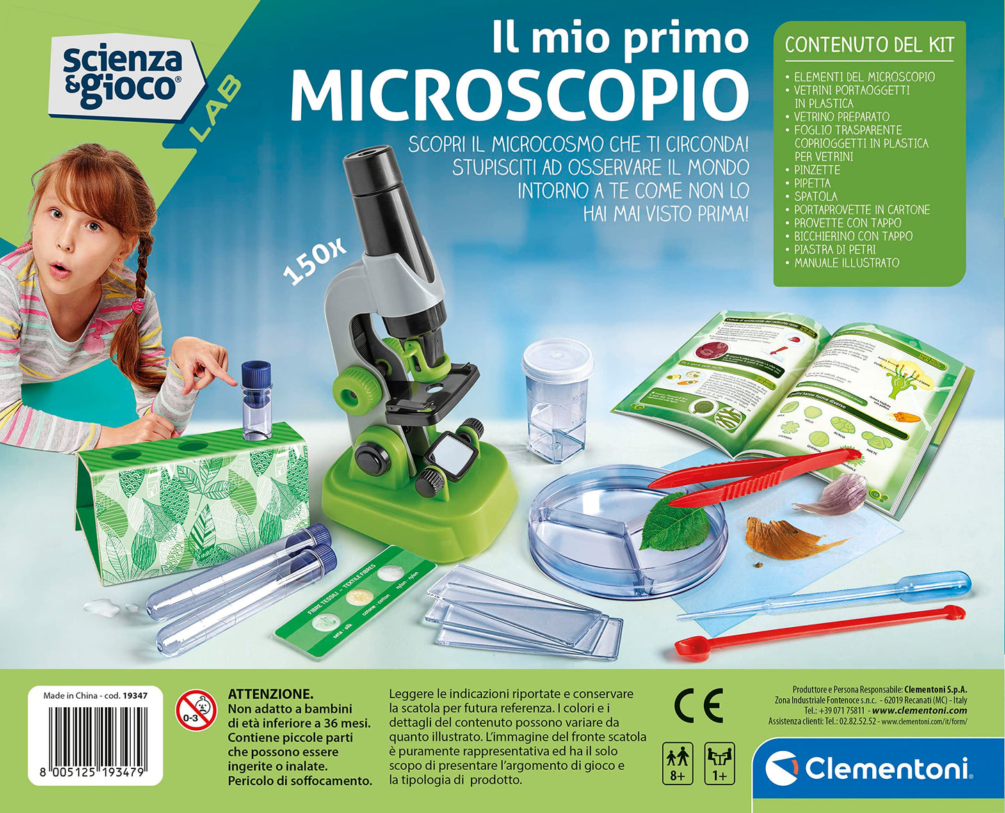 Clementoni 19347 Microscop Optic 150X, 8+ ani (italiana)