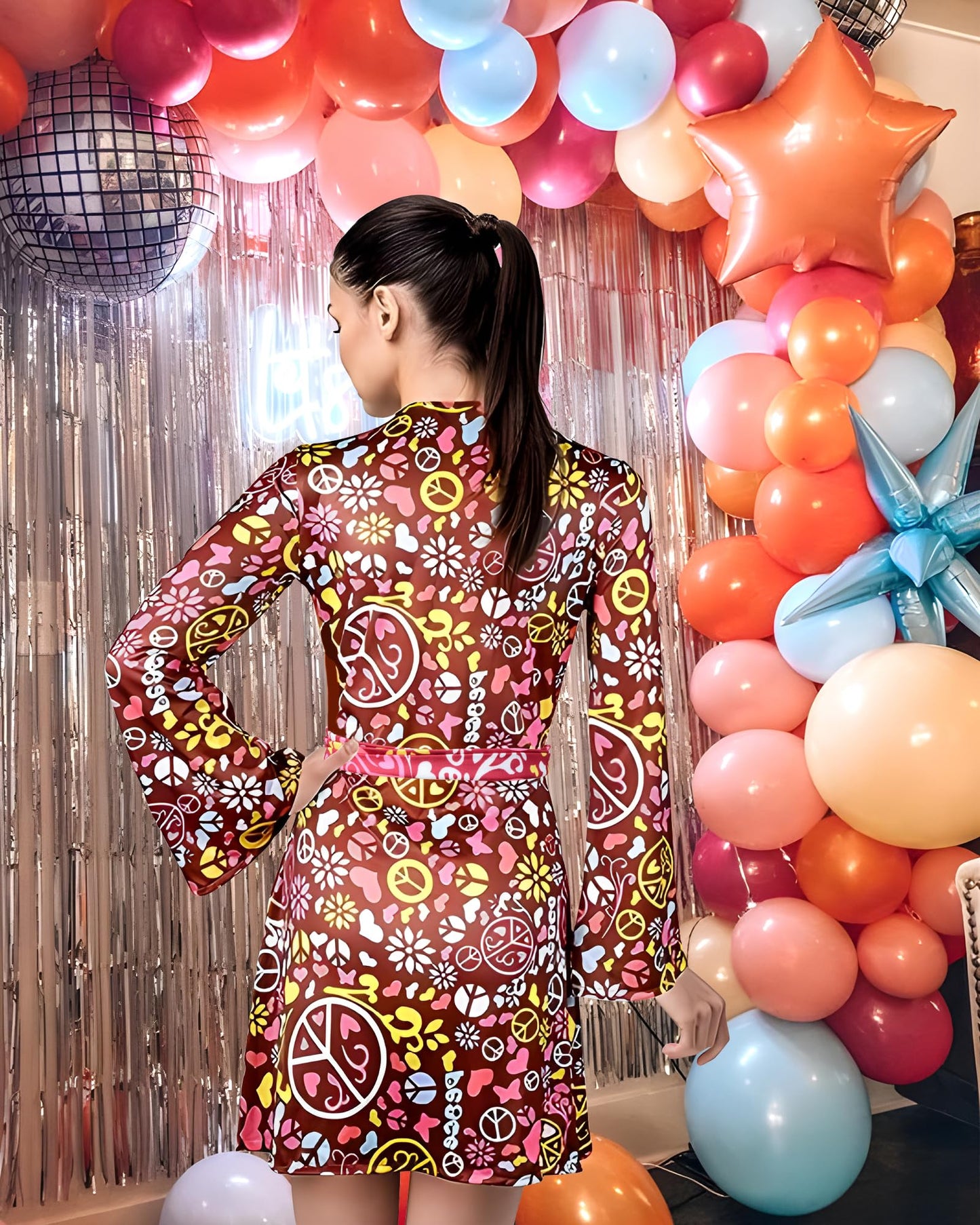 BIQIQI Set Costum Hippie Anni '70, cu Accesorii