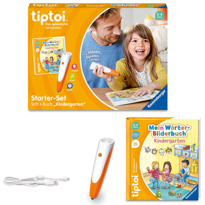 Ravensburger tiptoi Stilou și carte cu imagini pentru grădiniță - Jucărie educativă pentru copii de la 3 ani - Stilou cu audio de calitate superioară, acumulator și husă cu prindere moale - Verde, Portocaliu, Argintiu - 00113