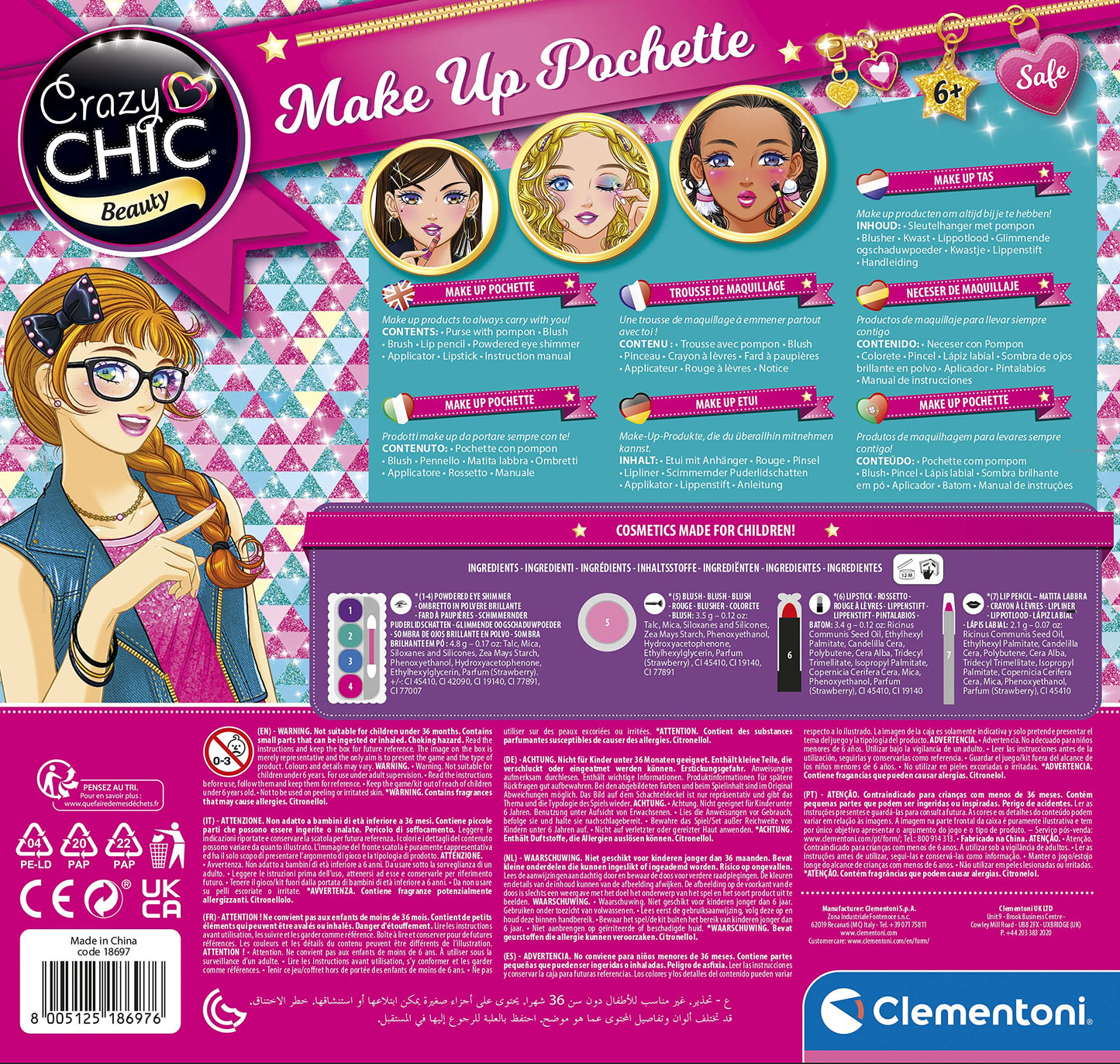 Clementoni 18697 Crazy Chic Etui de machiaj, 6+ ani