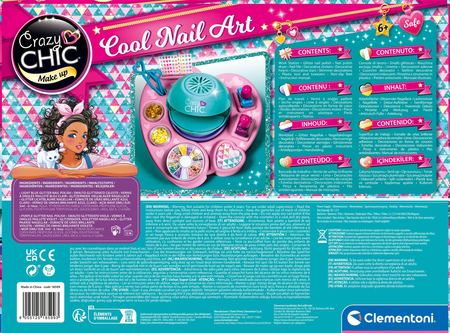 Clementoni Crazy Chic - Set de Manichiură Cool pentru Copii - 6 Ani (18599)