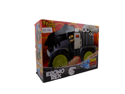 Swap Riders - Camion KRONO REX, Monster Truck, vehicul de curse, tematică dinosaur T-Rex, 1 figură exclusivă Rider, fichițe interschimbabile, pentru băieți și fete + 4 ani, Famosa (WAP00000)